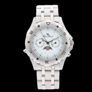 40mm Lucien Piccard 26421WH Calendar Moonphase Men's Quartz Wristwatch Steel